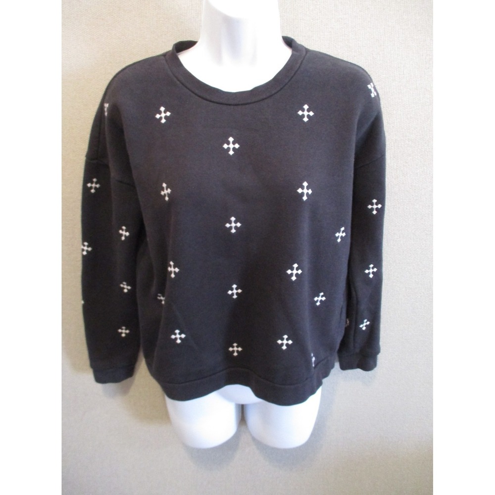 Max Jeans Sweatshirt Black with White Cross Embroidery. Size XS
